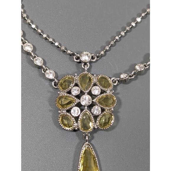 Cookie Lee Yellow Crystal Charm Drape Tennis Chain Necklace Silver Tone 19" - Picture 5 of 11